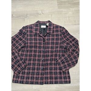 Villager A Liz‎ Claiborne Company Women's Plaid Tweed Jacket Size 14